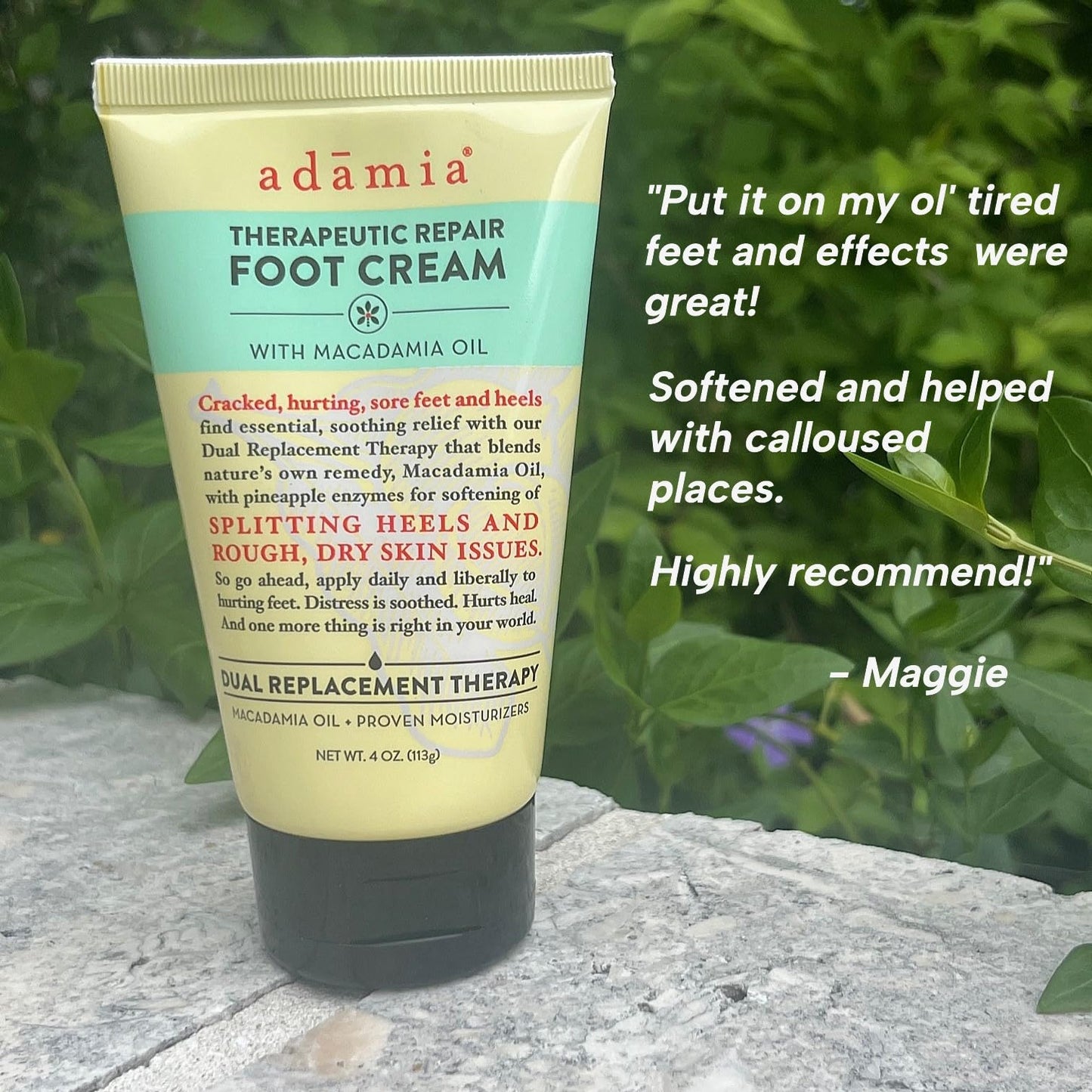 Adamia Therapeutic Repair Foot Cream with Pure Macadamia Oil, 4 Ounce Tube - Fragrance Free, Paraben Free, Non GMO
