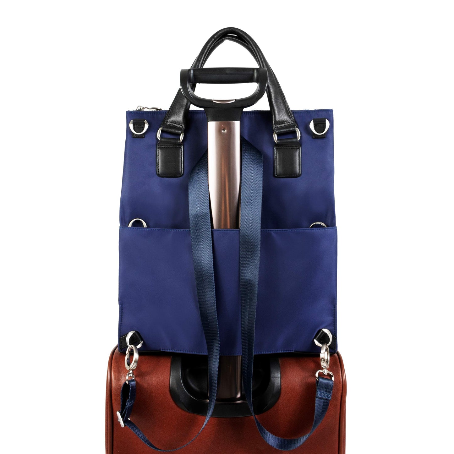 McKleinUSA N Series, Sofia, Nano Tech-Light Nylon with Leather Trim, 3-in-1 Nylon Ladies' Convertible Backpack Tote, Navy (18547), One Size