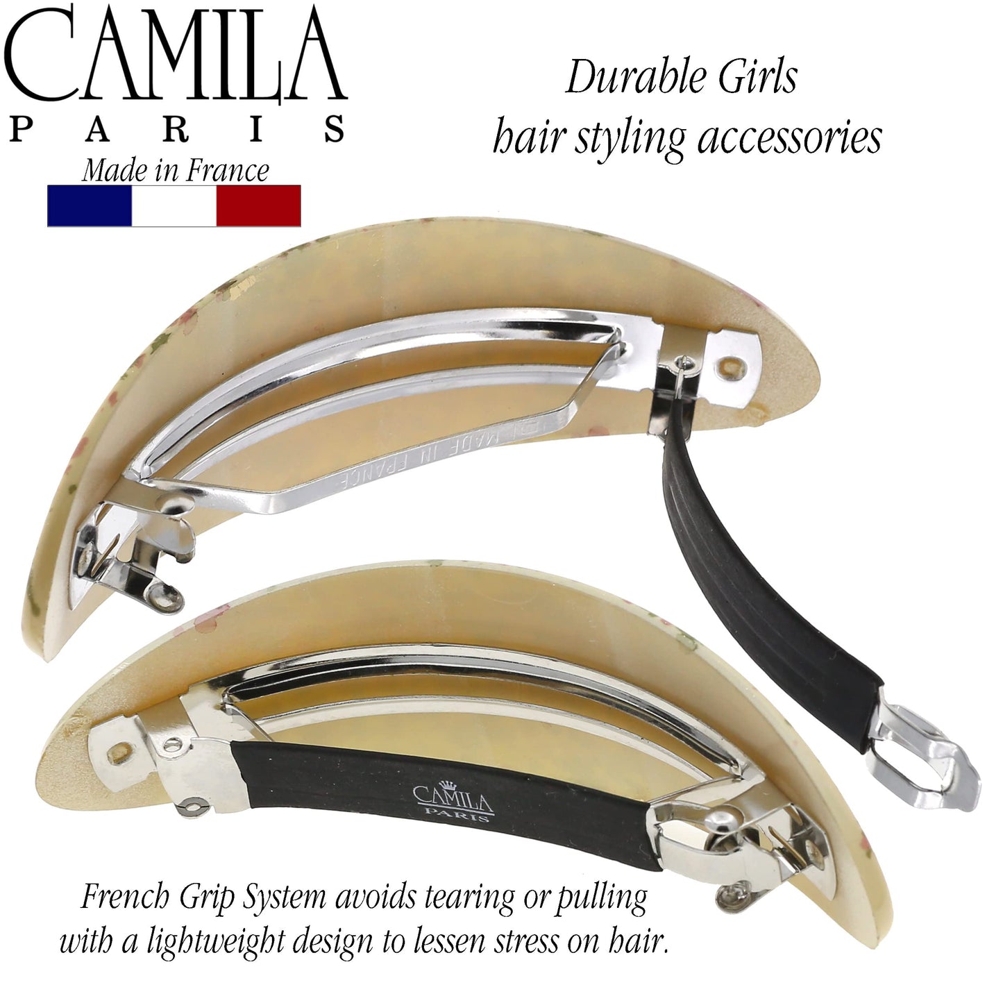 Camila Paris CP3323 French Hair Barrette Oval For Thick Curly Wavy Long Hair, Strong Hold Grip Hair Clips for Women, No Slip Rubberized Metal Clasp