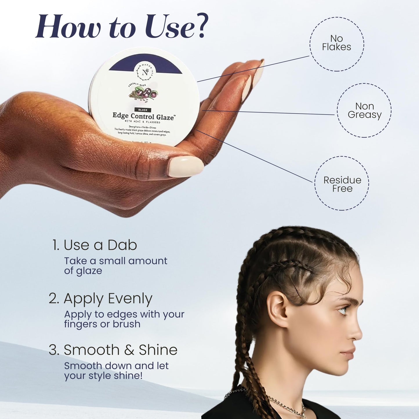 NaturAll Black Edge Control Gel - Acai & Flaxseed Infused Medium Hold Booster & Fixer for Thin Hair Edges 2 Oz.