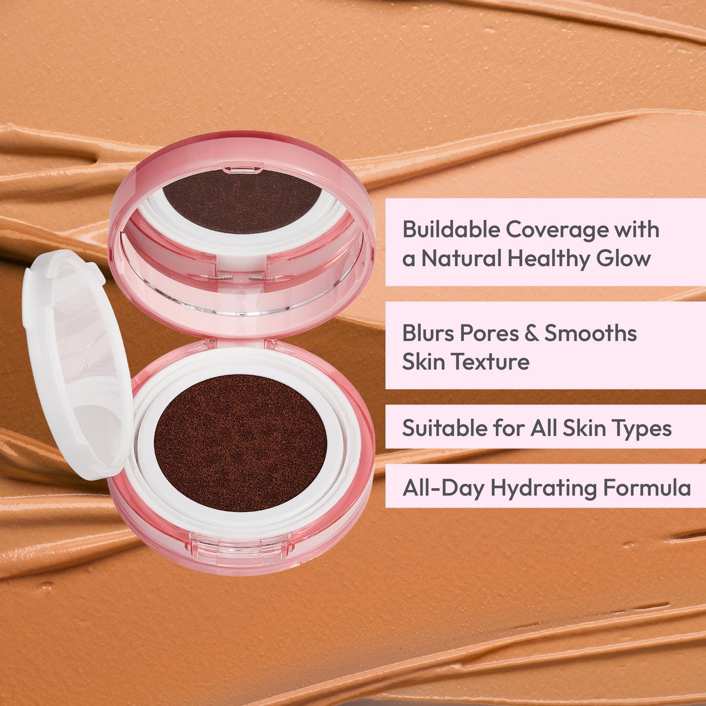 Ruby Kisses Cushion Foundation, Full Coverage Korean Makeup, Lightweight & Long Lasting, All Day Natural Glowy Finish for All Skin Types with Hyaluronic Acid & Bakuchiol (Mocha, 0.52 Ounce)