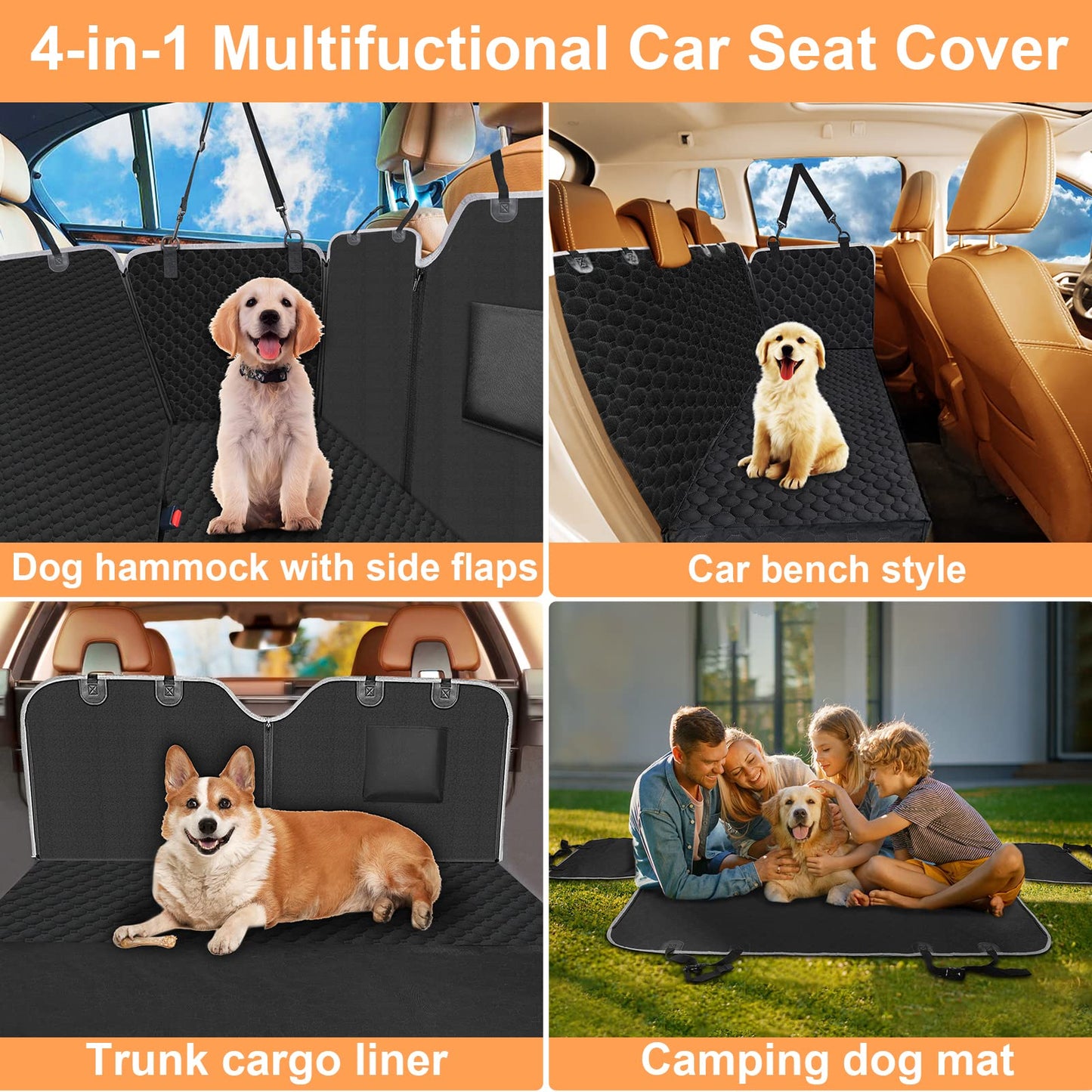 Mancro Dog Car Seat Cover – 2025 Upgraded 600D Waterproof & Scratch-Resistant Back Seat Hammock for Dogs, Fits Cars, Trucks & SUVs, Black
