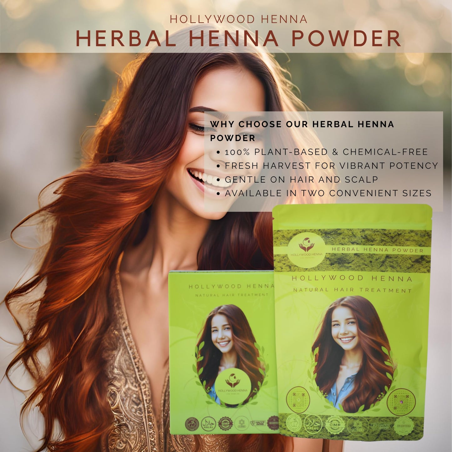 Hollywood Henna Hair Powder (Herbal Henna Powder - 227g) Hair Treatment 100% Organic Henna Powder for Hair Coloring & Conditioning Chemical Cruelty