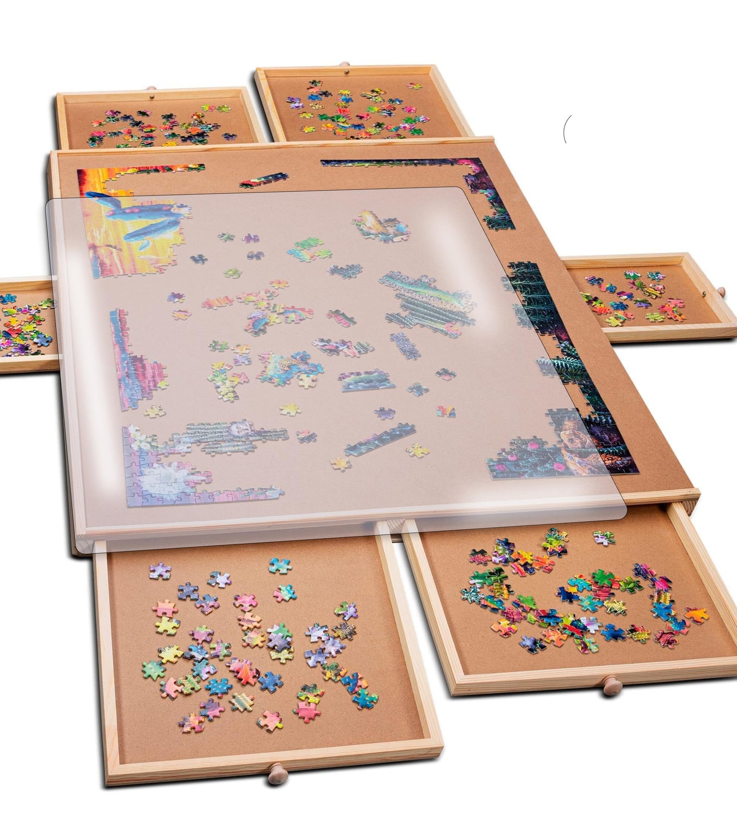 PlayVibe 1500-Piece Puzzle Board with Drawers & Cover – Portable Jigsaw Table with Trays, Accessories & Raised Edges to Prevent Slipping