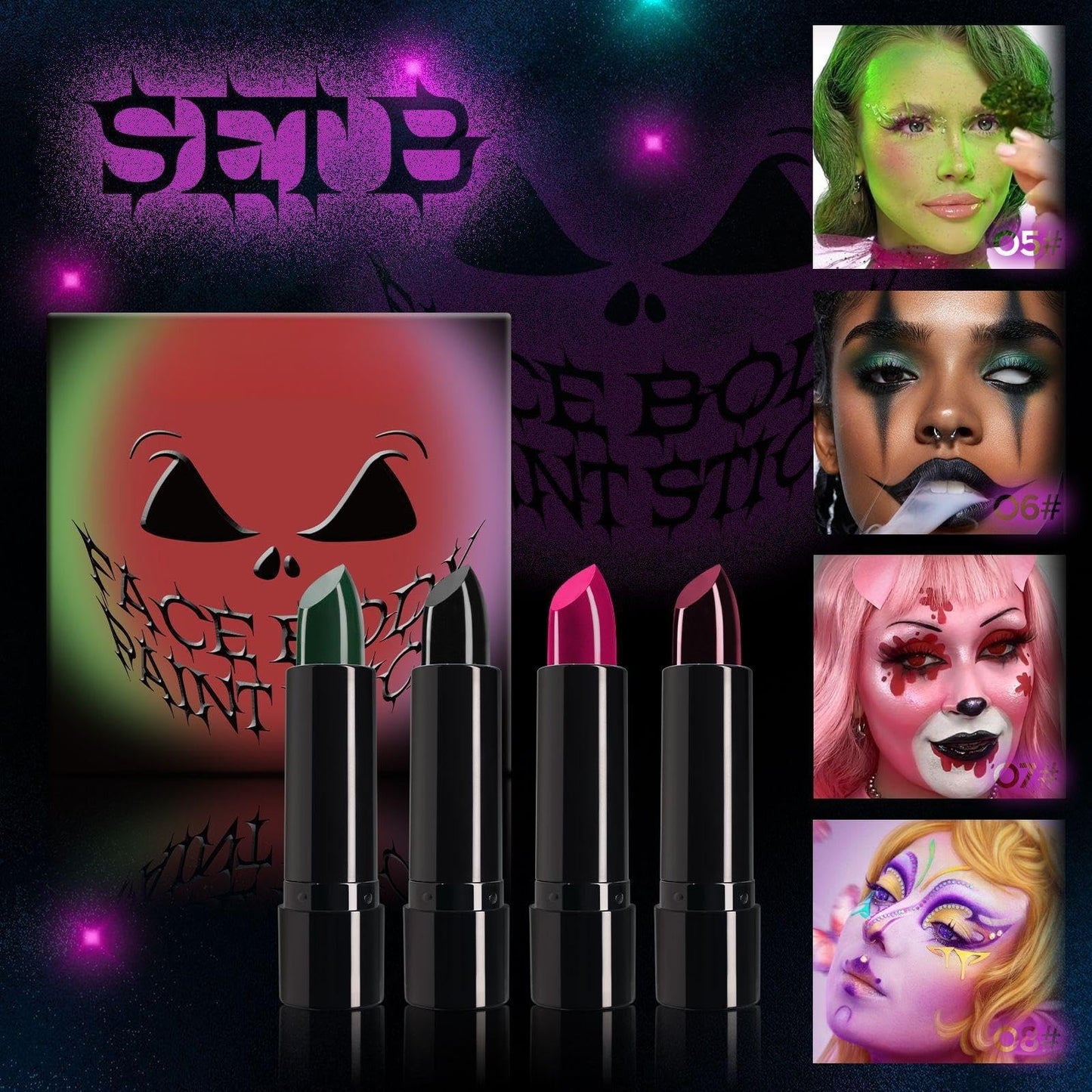 Halloween Face Paint Kit, 4 Colors Lipstick Set?Water-Based Non-Toxic Makeup for Face & Body | Easy Wash Off for Costume Parties, Kids, Adults