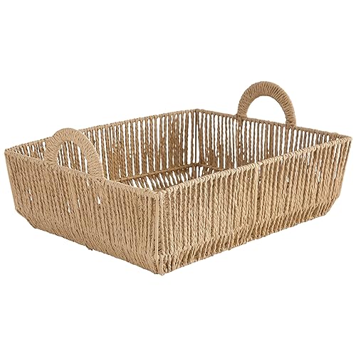 Simplify Large Shelf Storage Basket | Dimensions: 15"x 13"x 5"| 2 Carry Handles | Vertical Weave Design | Paper Rope Material | Great for Living…