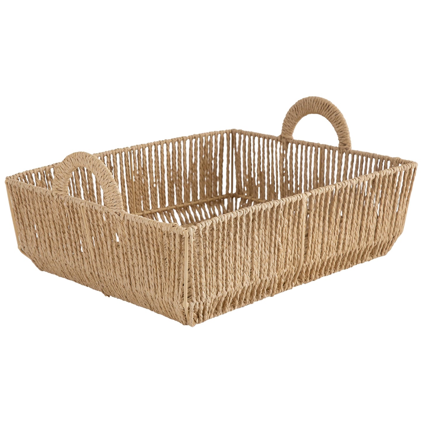 Simplify Large Shelf Storage Basket | Dimensions: 15"x 13"x 5"| 2 Carry Handles | Vertical Weave Design | Paper Rope Material | Great for Living…