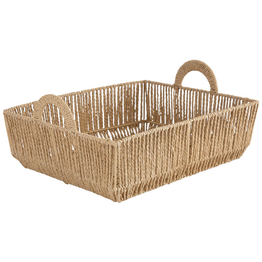 Simplify Large Shelf Storage Basket | Dimensions: 15"x 13"x 5"| 2 Carry Handles | Vertical Weave Design | Paper Rope Material | Great for Living…