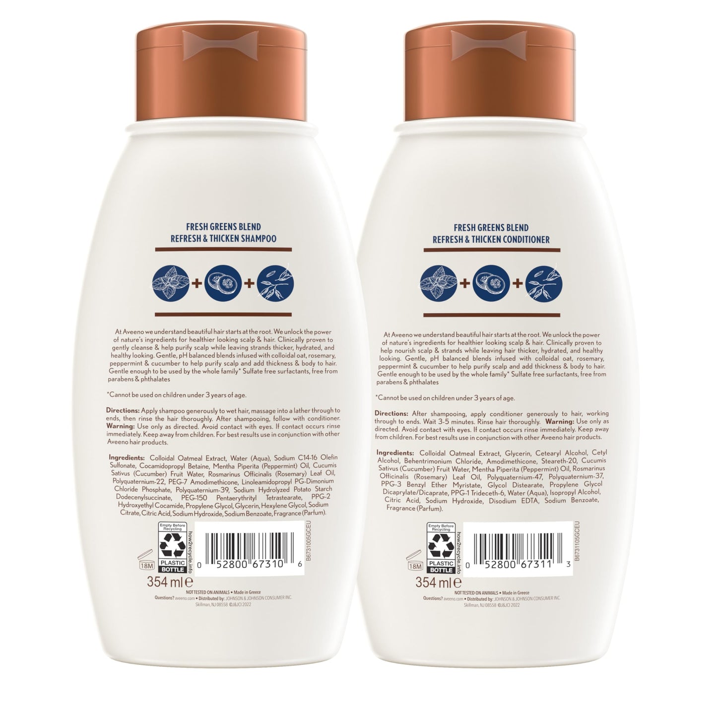 Aveeno Fresh Greens Shampoo and Conditioner Set, Sulfate Free, Clarifying & Volumizing for Thin or Fine Hair, Rosemary Peppermint Cucumber Nourish