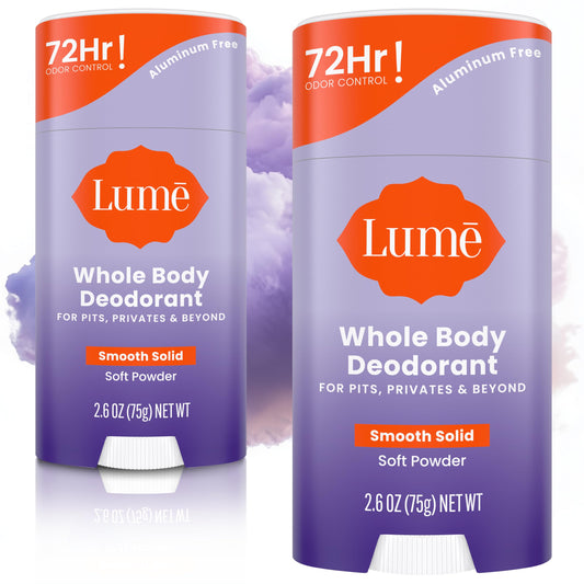 Lume Whole Body Deodorant - Smooth Solid Stick - 72 Hour Odor Control - Aluminum Free, Baking Soda Free and Skin Safe - 2.6 Ounce (Pack of 2) (Soft Beauty and Personal Care Lume
