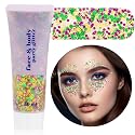 Mardi Gras Face Glitter,Festival Rave St Patricks Day Accessories Body Glitter for Face Body Hair,Gold Green Purple Mixed Chunky Glitter