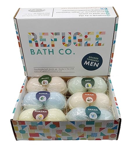 Refugee Bath Co. Mens Variety Bath Bombs, 2.5 oz Each, Cocoa Butter and Plant Based Ingredients, Vegan, Support Refugee Employment in The USA, Made…
