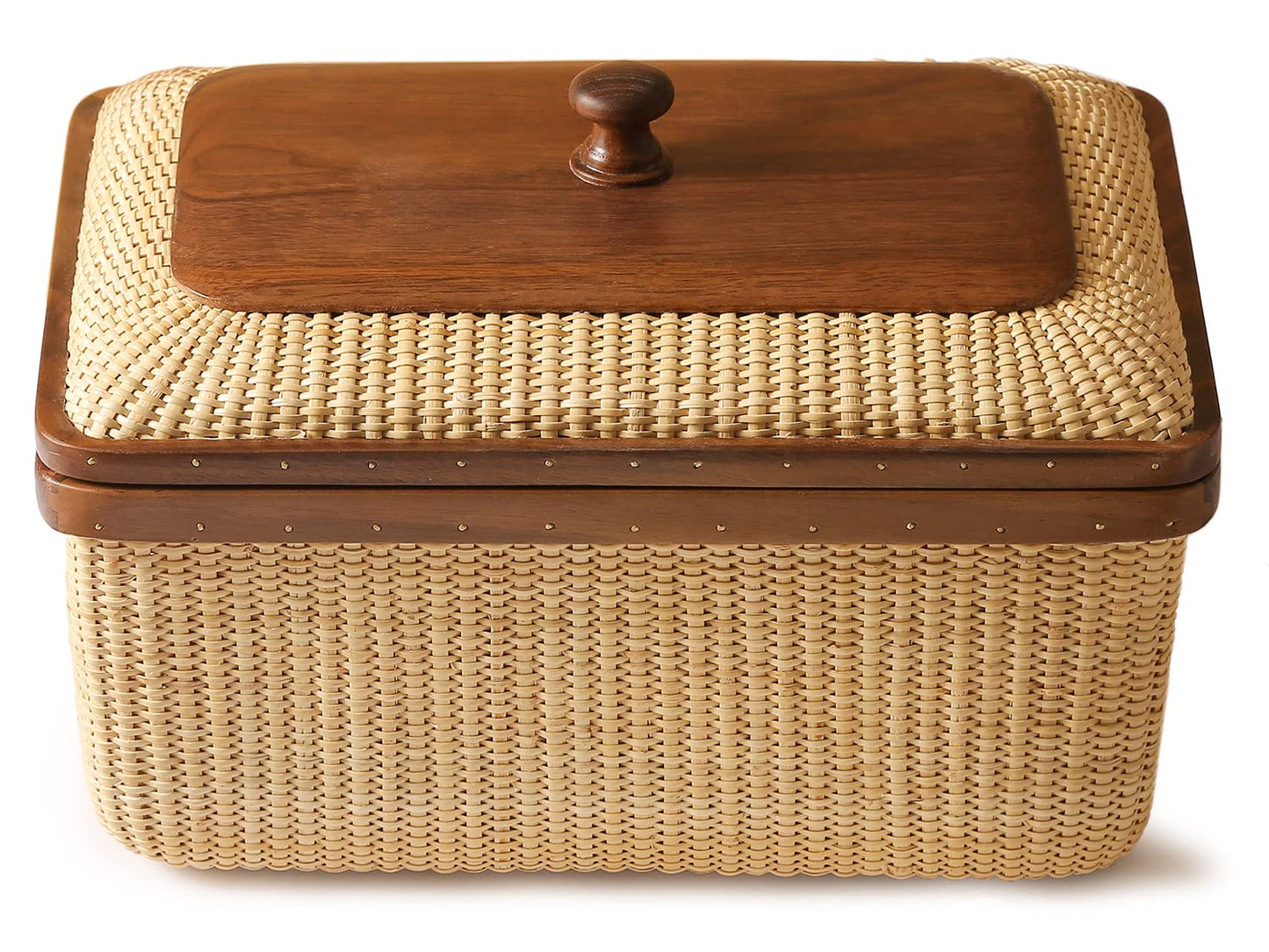 Teng Tian Cane-on-cane weave Storage Basket Box with Lid Multifunctional Storage Organiser Storage Basket Organizer Baskets Rectangular Boxes Woven