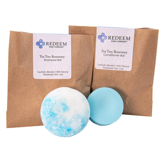 Redeem Soap Company - Tea Tree Rosemary Shampoo Bar and Conditioner Bar, Made in the USA, 3 oz Shampoo Bar, 1 oz Conditioner Bar, Zero Waste, No
