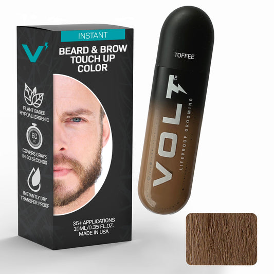 VOLT Grooming Temporary Instant Beard Color for Men, Quick Drying Plant-Based Brush On Beard, Hair, Mustache & Eyebrow Color, Safe for Sensitive Skin