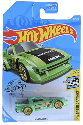 Hot Wheels Mazda RX 7 1:64 Scale Die-Cast Car, Green, 3 Inches, 1 Count, Pull-Back Action, For Children Aged 3 And Above, Male