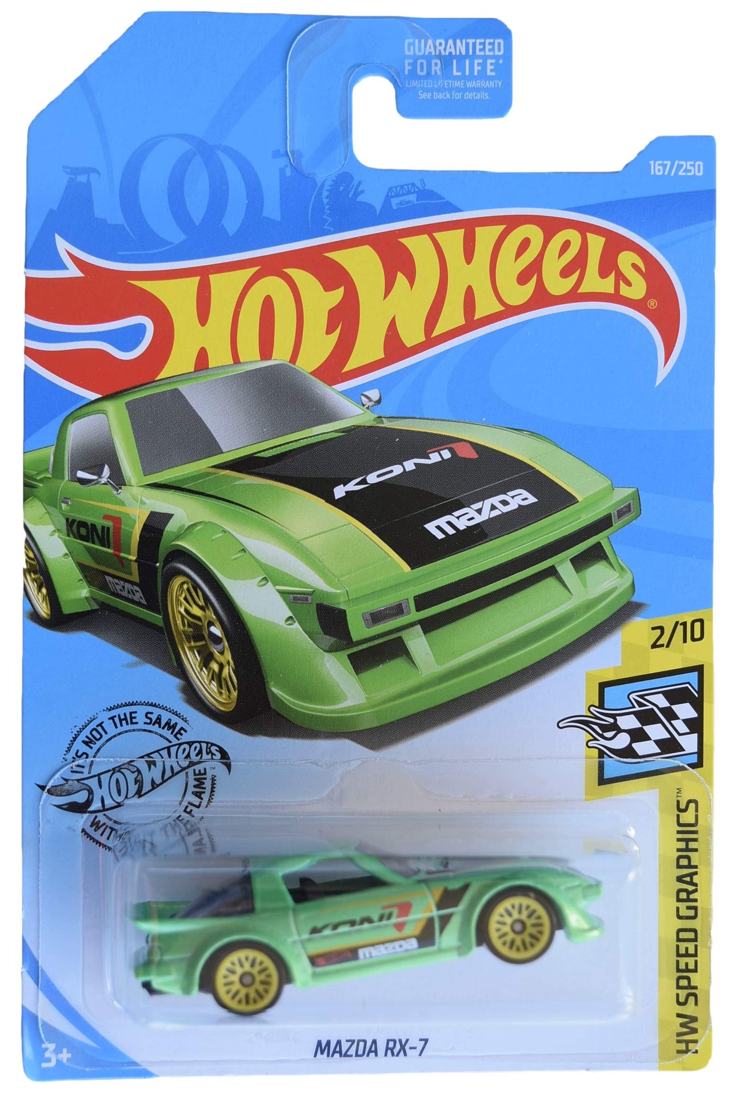 Hot Wheels Mazda RX 7 1:64 Scale Die-Cast Car, Green, 3 Inches, 1 Count, Pull-Back Action, For Children Aged 3 And Above, Male