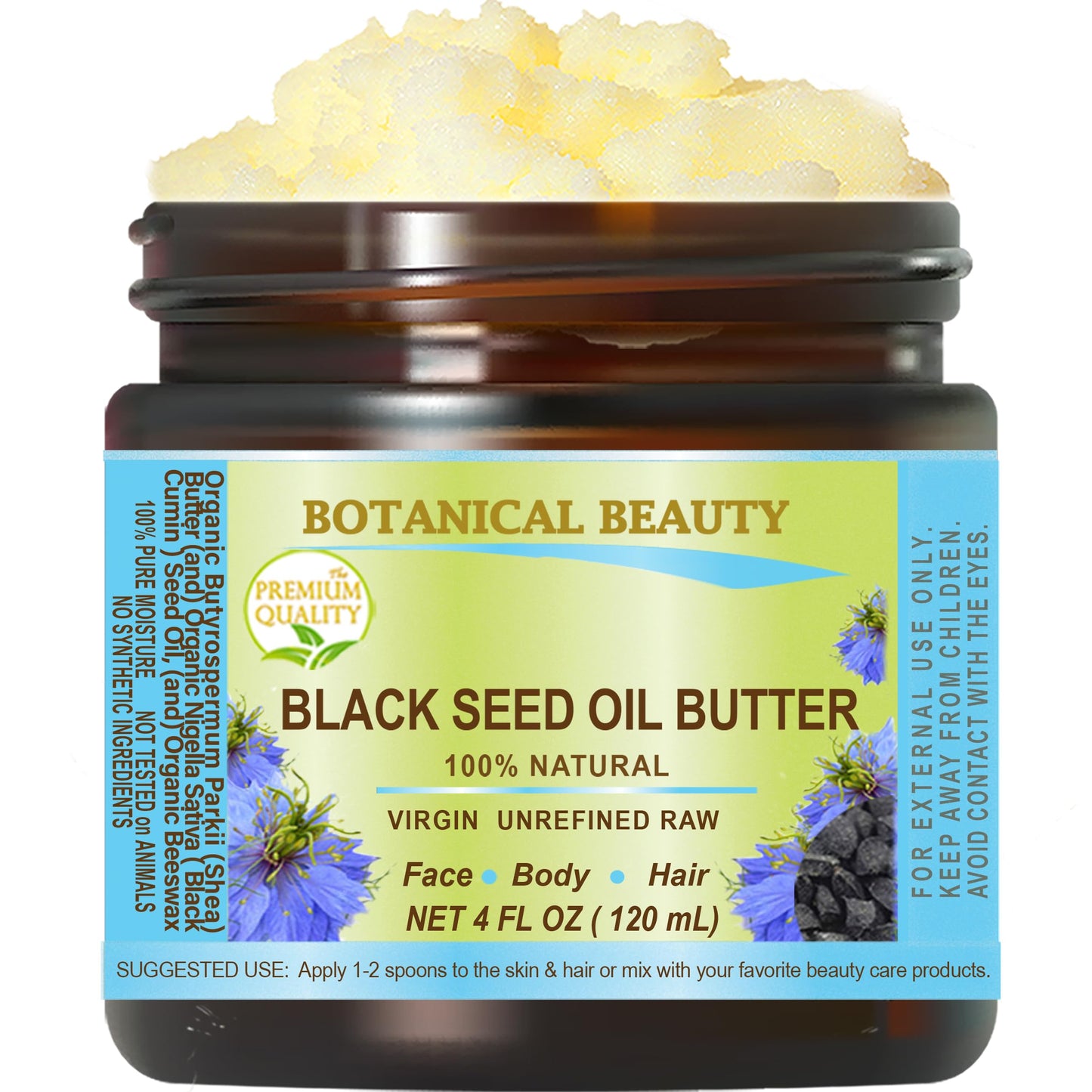 Botanical Beauty BLACK SEED OIL BUTTER 100% Natural Pure Virgin Unrefined Raw for FACE, SKIN, BODY, HAIR, NAILS, DRY SKIN. Organic Black Seed Oil
