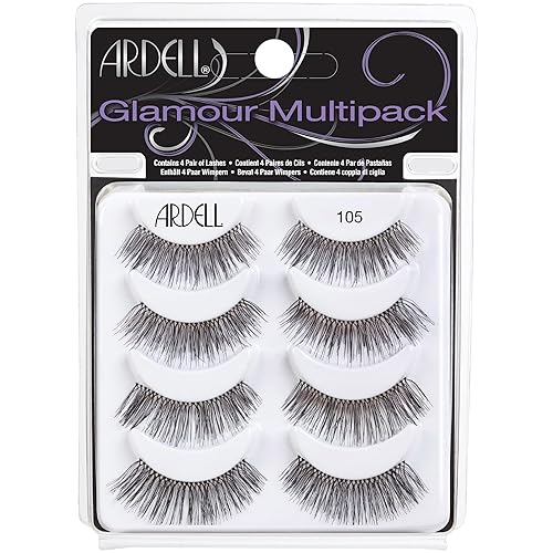 Ardell False Eyelashes Glamour Multipack 105 - Lightweight, Natural Looking Strip Lashes, Reusable Fake Lashes, 4 Pairs, 1 Pack