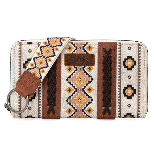 Wrangler Western Wallet Purse for Women with Aztec Southwestern Wristlet Strap Boho Women Purse Bi-fold Wallet CY-WG2202-W006CF