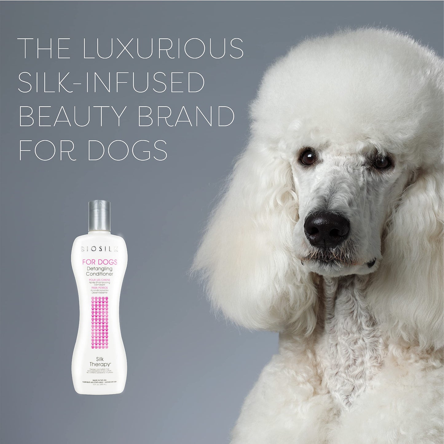 BioSilk for Dogs Silk Therapy Detangling Conditioner – Moisturizing Dog Hair Detangler & Dematting Spray, Tangle Remover, Grooming Supplies, 12 Fl Oz