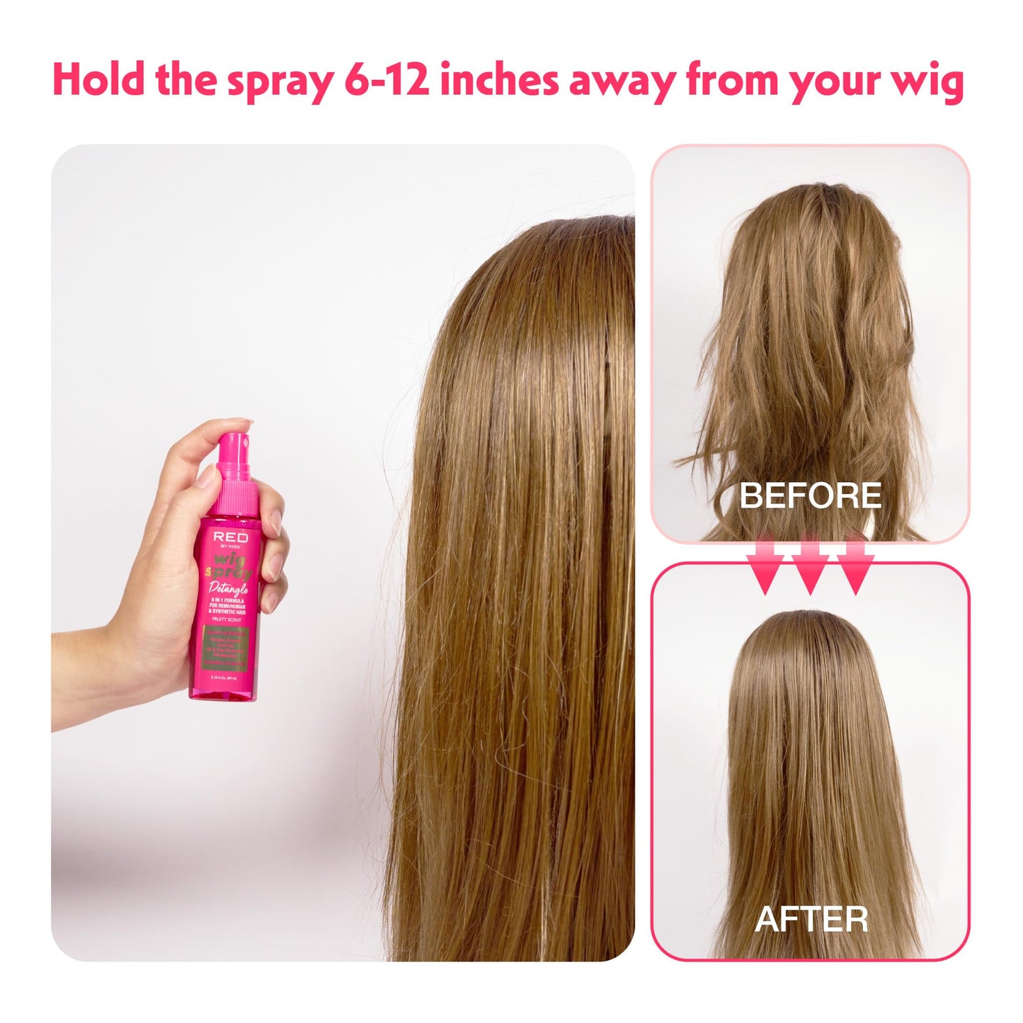 Red by Kiss Wig Spray, Extra Shine & Detangling Control for Remy, Human, Synthetic Hair, UV & Heat Protection, PH Balance & Long-Lasting Fragrance