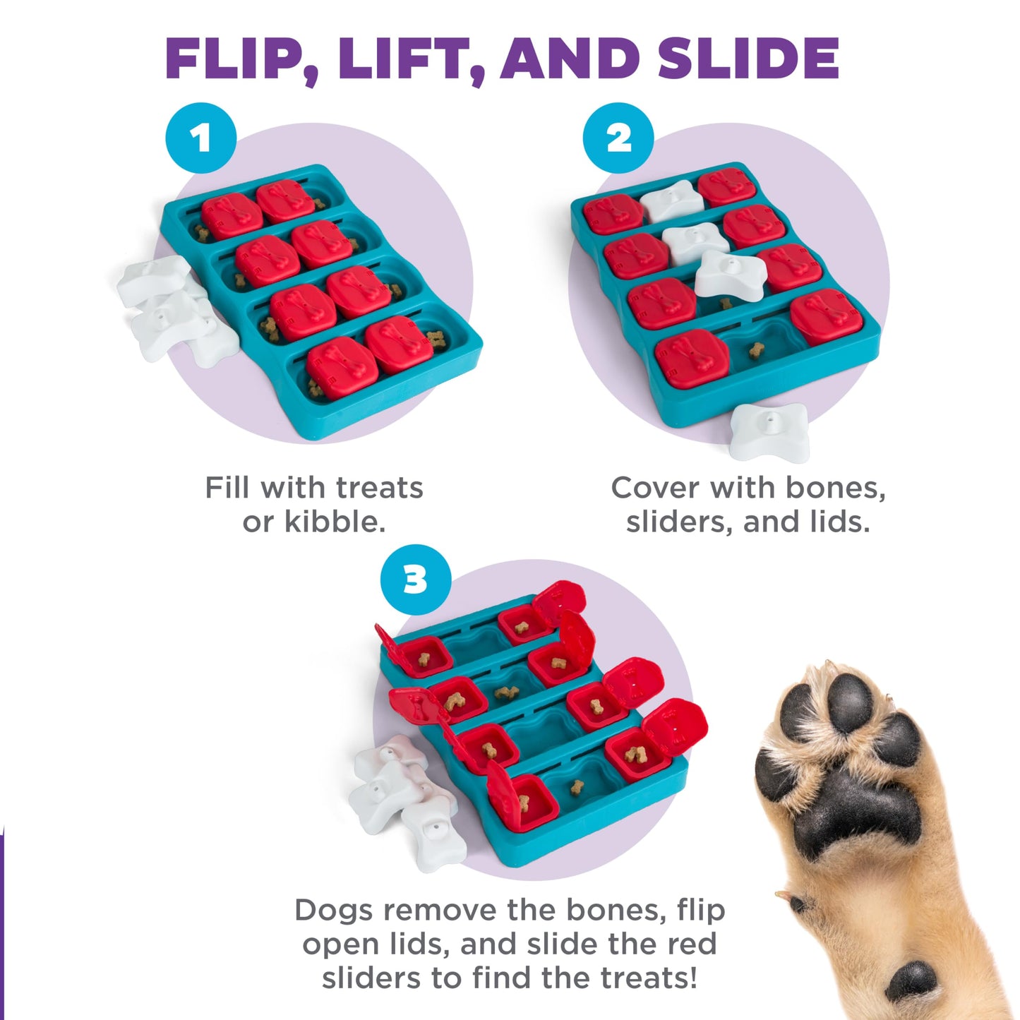 Outward Hound by Nina Ottosson Dog Brick Treat Puzzle Enrichment Toy, Level 2 Intermediate Game, Blue