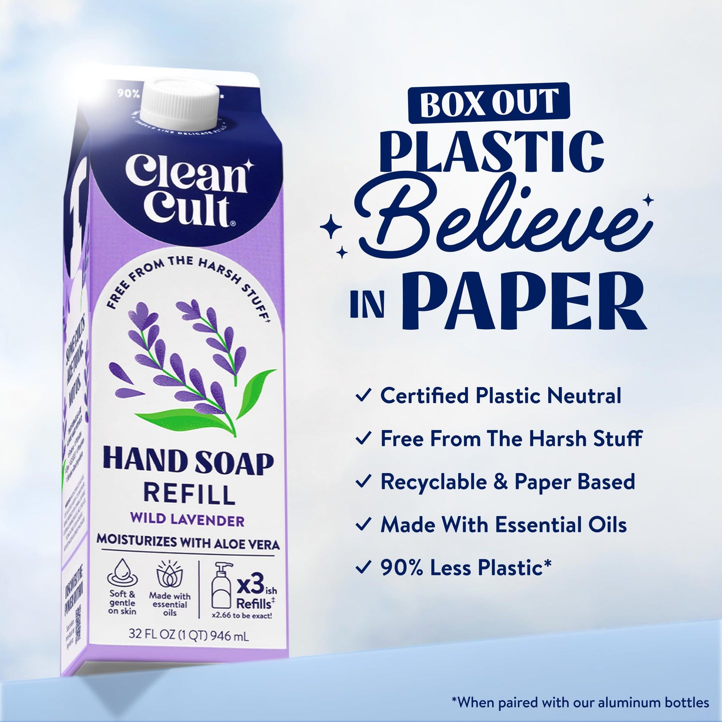 Cleancult Liquid Hand Soap Refills - Wild Lavender - Moisturizes Dry & Sensitive Skin -Made with Aloe Vera & Lavender Essential Oils - Eco Friendly Beauty & Personal Care Cleancult