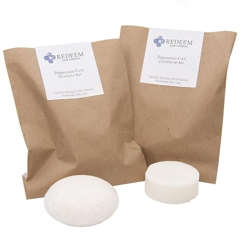 Redeem Soap Company Peppermint Cool Shampoo Bar and Conditioner Bar, Made in the USA, 3oz Shampoo Bar, 1oz Conditioner Bar, Zero Waste, No Plastic