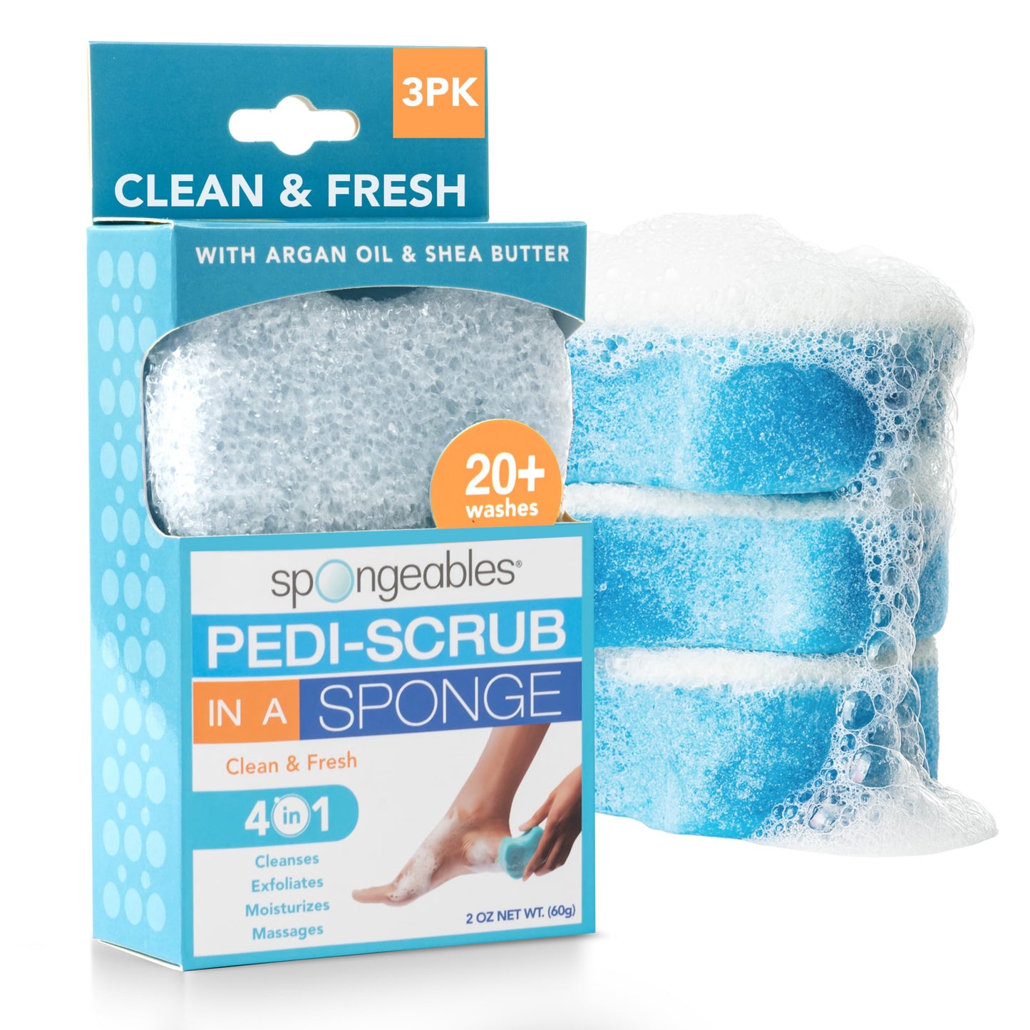 Spongables Pedi Scrub Foot Exfoliating 20+ Wash Sponge, Clean & Fresh, 3 Count Beauty and Personal Care Spongeables Default Title