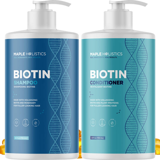 Rosemary Biotin Shampoo and Conditioner Set - Volumizing Shampoo and Conditioner for Thinning Hair for Women & Men with Nourishing B Vitamins - Color