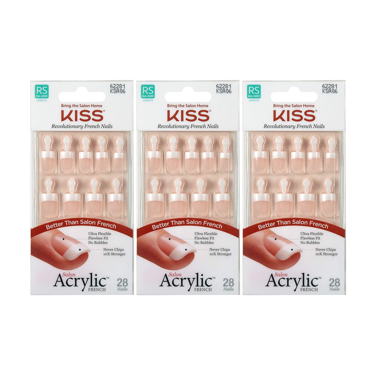KISS Salon Acrylic French Nails Kit Pet Peeve Real Short (3 PACK) Beauty & Personal Care KISS