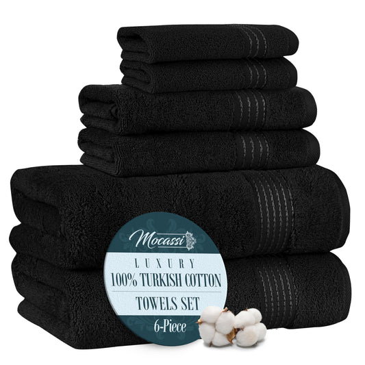 Mocassi Luxury 100% Turkish Cotton 6-Piece Towel Set - Ultra Soft, Quick Dry Highly Absorbent Premium Spa Hotel Quality Bath Towels, Includes 2 Bath…