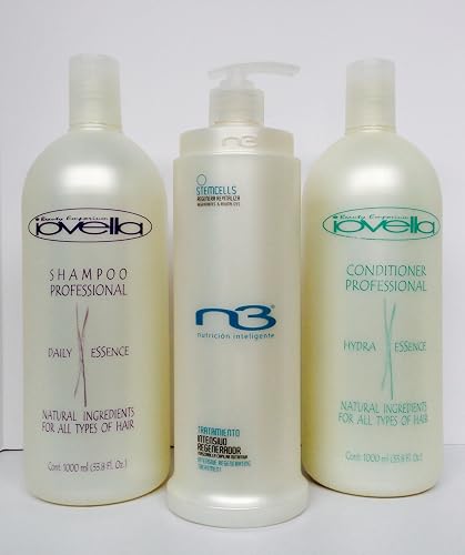 Iovella Daily Shampoo 33.8 Oz, Hydra Conditioner 33.8 Oz and N3 Stremcells Intensive Regenerating Treatment 27.05 Oz (One Iovella Capillary