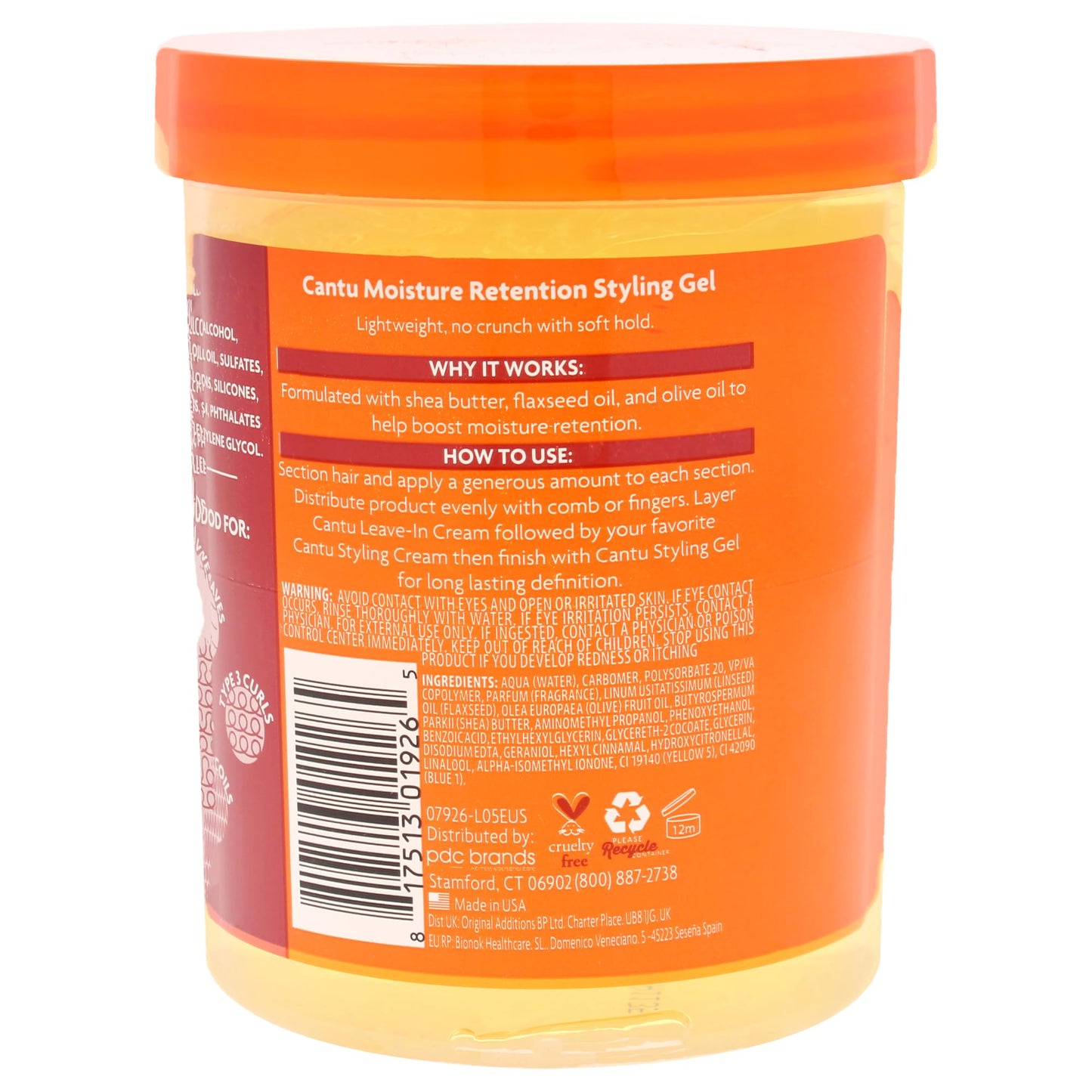 Cantu Moisture Retention Styling Gel With Flaxseed and Olive Oil - Flexible Hold for Unisex - 18.5 oz Gel