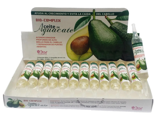 Bio Complex Avocado Oil Ampoules 12 Pack - 0.61 oz Each, Deep Nourishing Hair Treatment for Hydration, Repair, and Strengthening