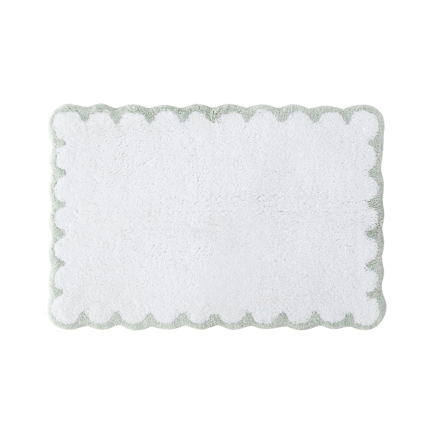 Peri Home Scalloped Bath Rug - Soft & Absorbent 100% Cotton Tufted Bath Mat, 20" x 30", White with Sage Scallop
