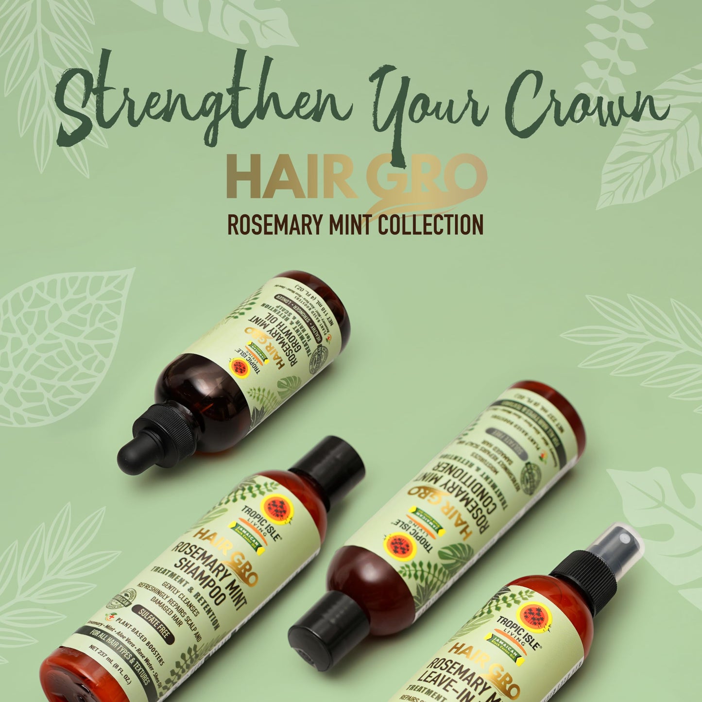 Hair Gro Rosemary Mint Shampoo & Conditioner Set - Jamaican Black Castor Oil Blend. Gently Cleanse, Moisturize, Refresh Scalp & Repair Damaged Hair