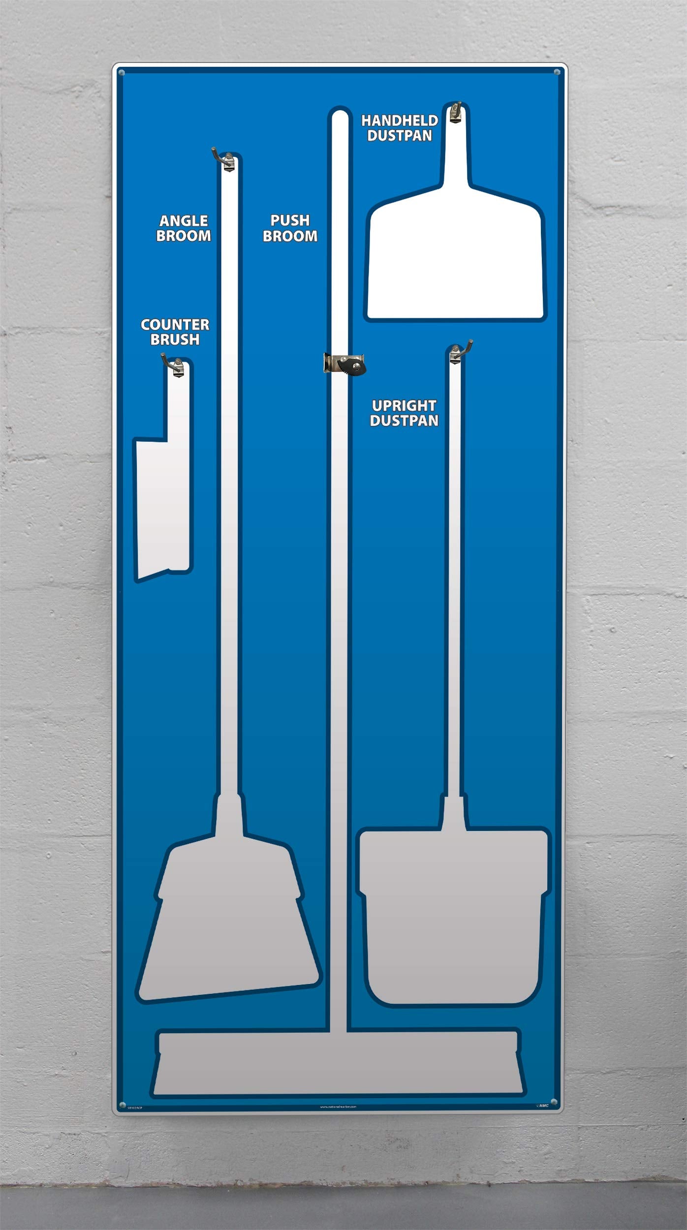 NMC SB102ACP 5S Janitorial Shadow Board, Blue/White, 68"X30", AluminumCompositePanel (Tools Sold Separately)