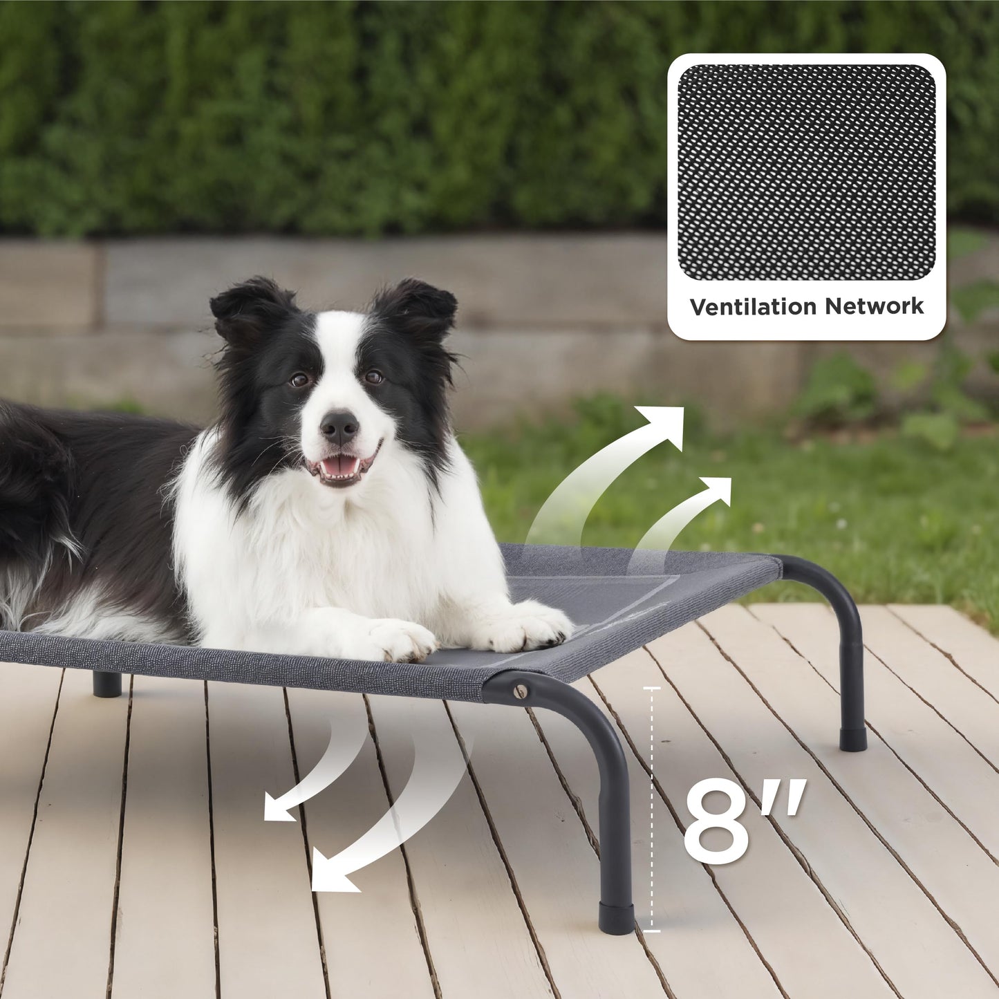 Bedsure Outdoor Elevated Dog Bed, Large Size Portable Raised Cot with Breathable Mesh, Skid-Resistant Feet for Indoor & Outdoor Use, Grey 49"
