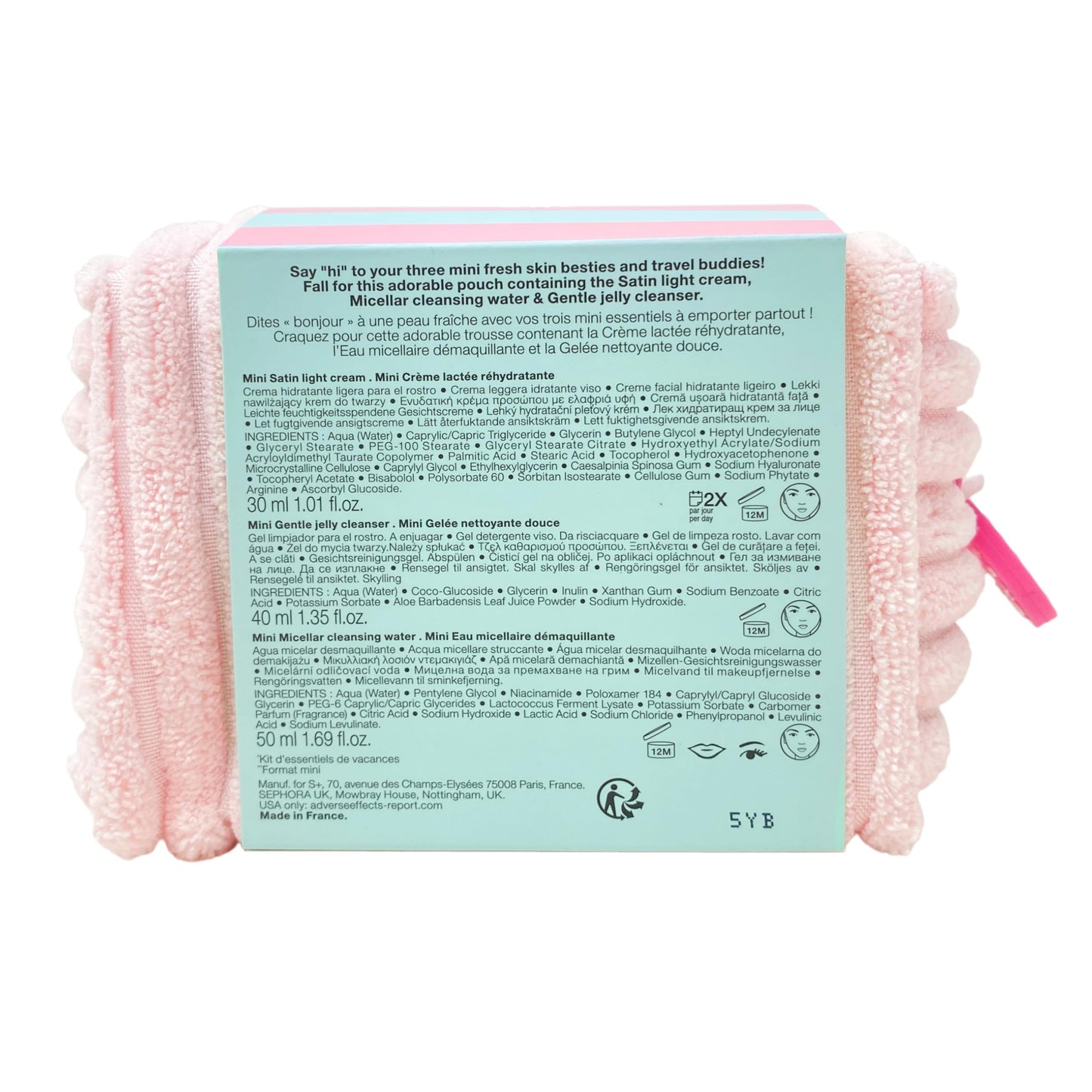 Sephora Collection Getaway Mini Essentials Set with Pouch - Satin Cream, Micellar Water & Jelly Cleanser - Travel Size Skincare