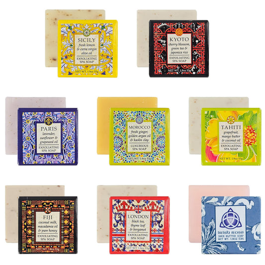 Destination Soap Sampler- Set of 8 Exfoliating Spa Soap Bars- Enriched with Shea Butter and Essential Oils- Sicily, Kyoto, London, Paris, Morocco Beauty & Personal Care Greenwich Bay