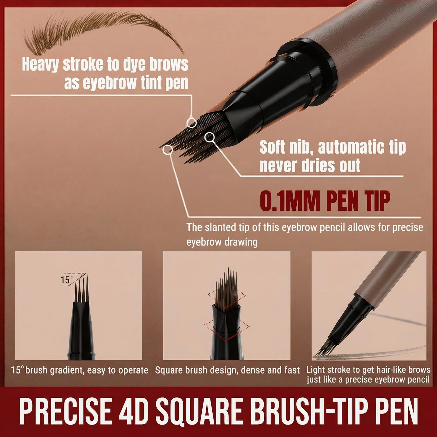 Eyebrow Pencil for Women, 2-in-1 Microblading Eyebrow Pen with 4D Square & Ultra-Fine Tips, Waterproof Long-Lasting Brow Pencil, Hair-Like Strokes Beauty and Personal Care Essorall