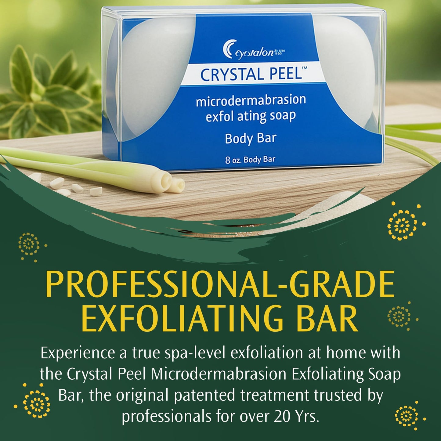 Exfoliating Bar Soap for Men & Women, Crystal Peel Luxury Microdermabrasion Hydrating & Exfoliating Body Soap Bar Solid Magnesium Mineral Scrub