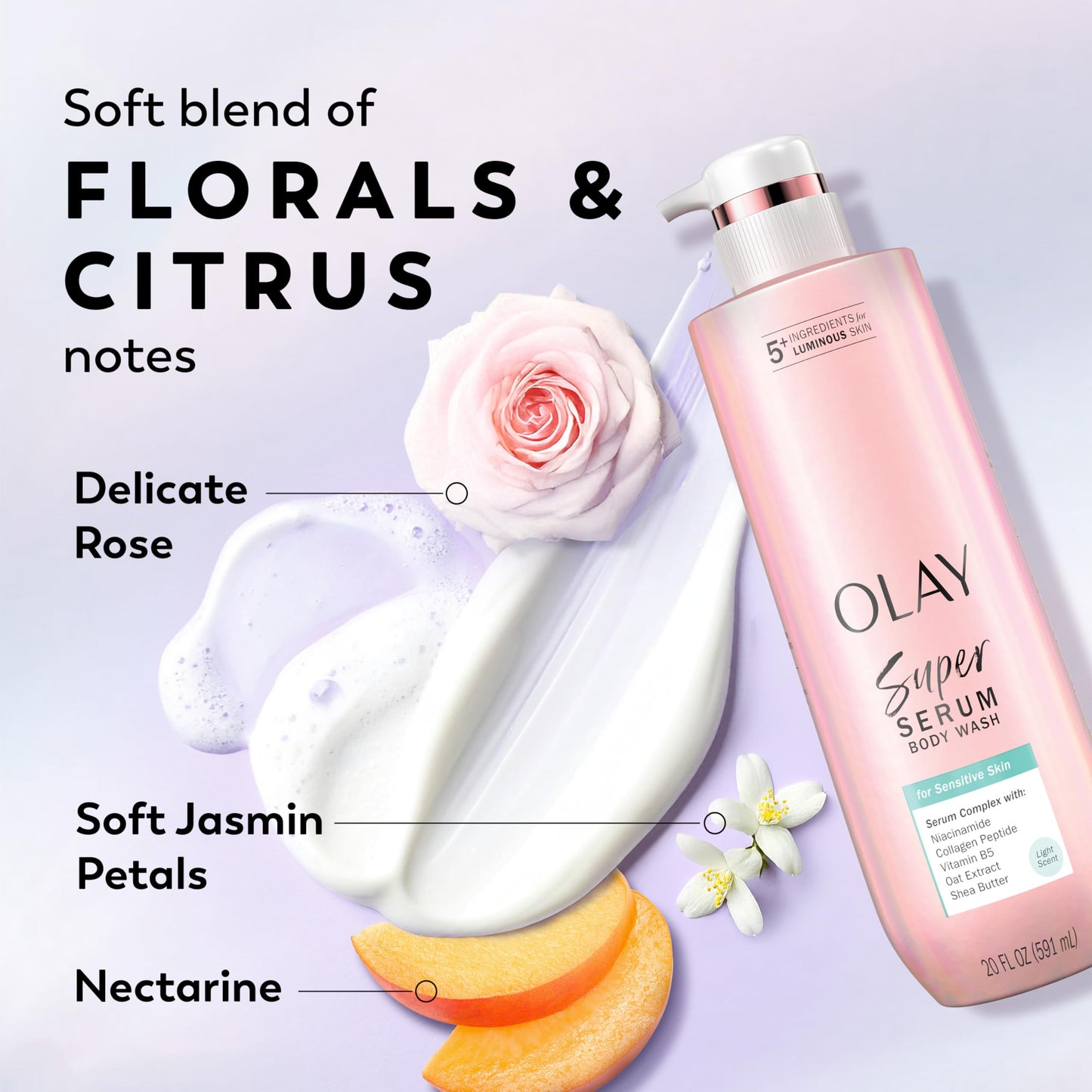 Olay Super Serum Body Wash for Sensitive Skin, 24hr Long Lasting Hydration, 5+ Ingredient Complex for Bright Even Firm Luminous Skin, 20 fl oz