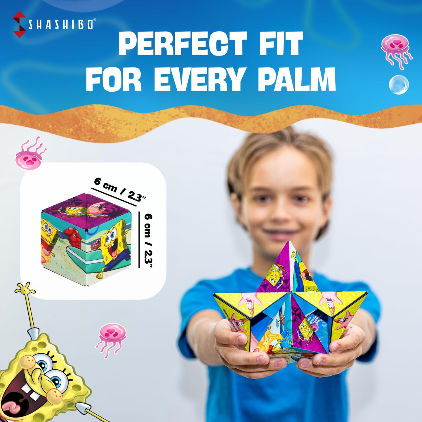 SHASHIBO SpongeBob SquarePants Shape Shifting Box – STEM Magnetic Fidget Cube, Transforms into 70+ Shapes, Mobile App Compatible (Beach Buddies)