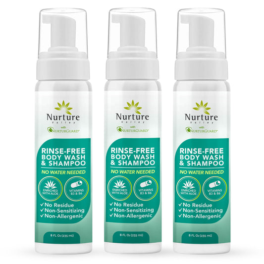 Nurture Rinse Free Body Wash & Shampoo with Aloe | Hospital Grade Hair & Body Waterless Cleansing Foam for Women, Camping, Elderly & Hospital Patients Beauty & Personal Care Nurture Valley