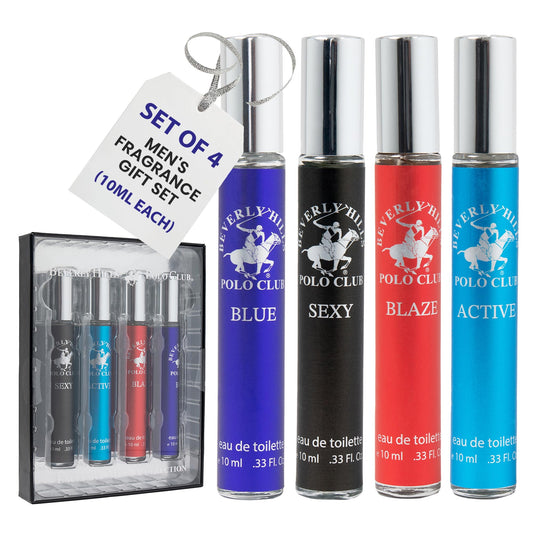 Beverly Hills Polo Club EDT Pen Spray Collection - Set of 4 Men's Fragrance Gift Set - Active, Sexy, Blaze and Blue Scent - Long-Lasting Beauty & Personal Care Beverly Hills Polo Club