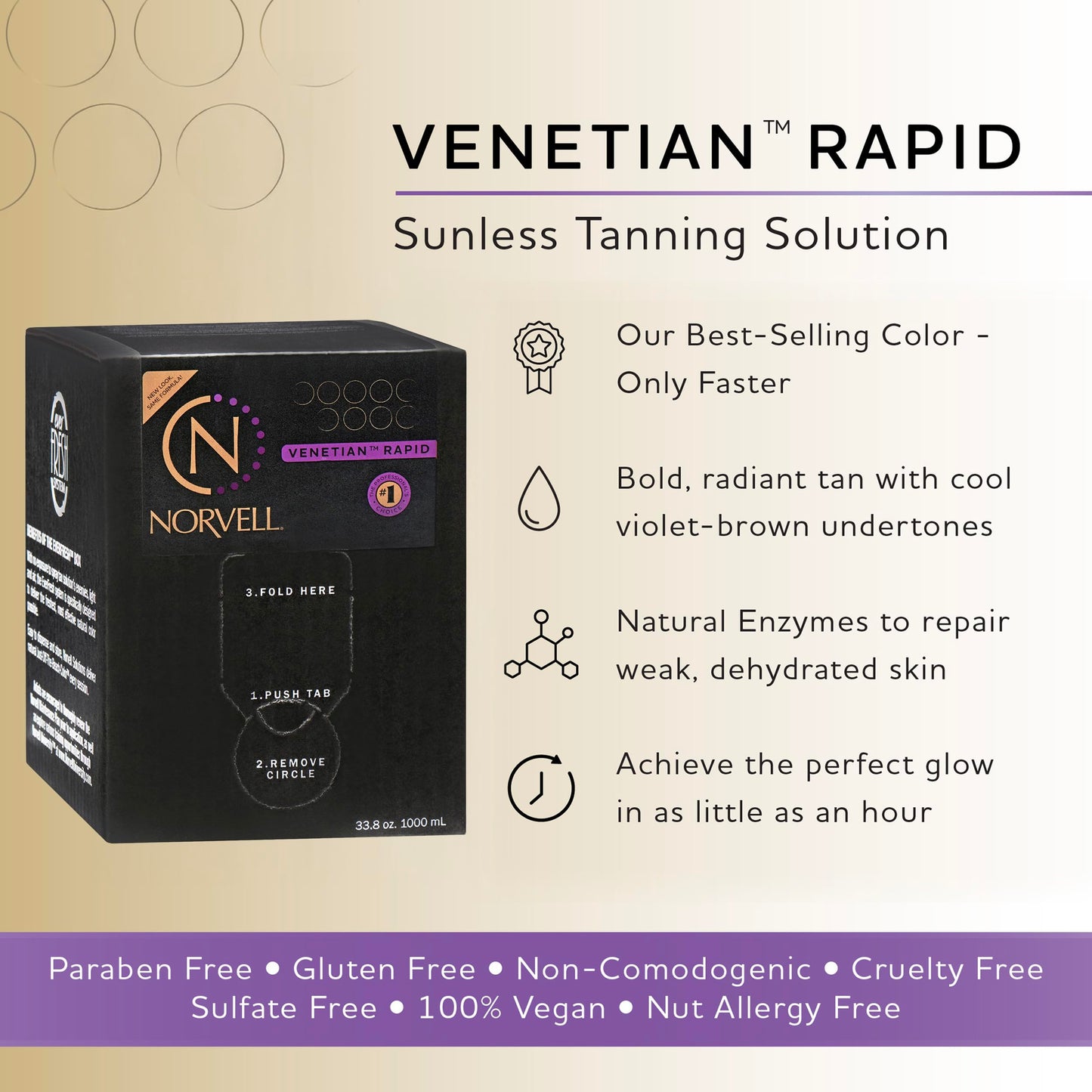 Norvell Premium Rapid Spray Tan Solution Venetian One 1 Liter - Professional Sunless Tanning Formula for Ultra Fast Natural Bronze Glow, Streak Free