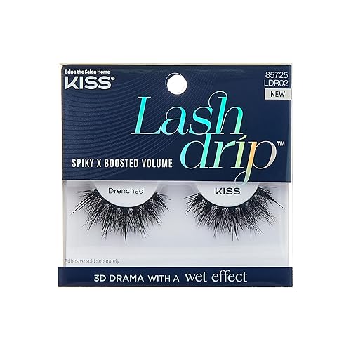 KISS Lash Drip False Eyelashes, Spiky X Boosted Volume, Unique Wet Look Hydrated Effect, Multi-Length Rewearable Fake Eyelashes, Wispy Crisscross Lash